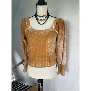 Willow Root NWOT  Pullover Puffed Sleeves‎ Sweater Muted Mustard Yellow Sz M
